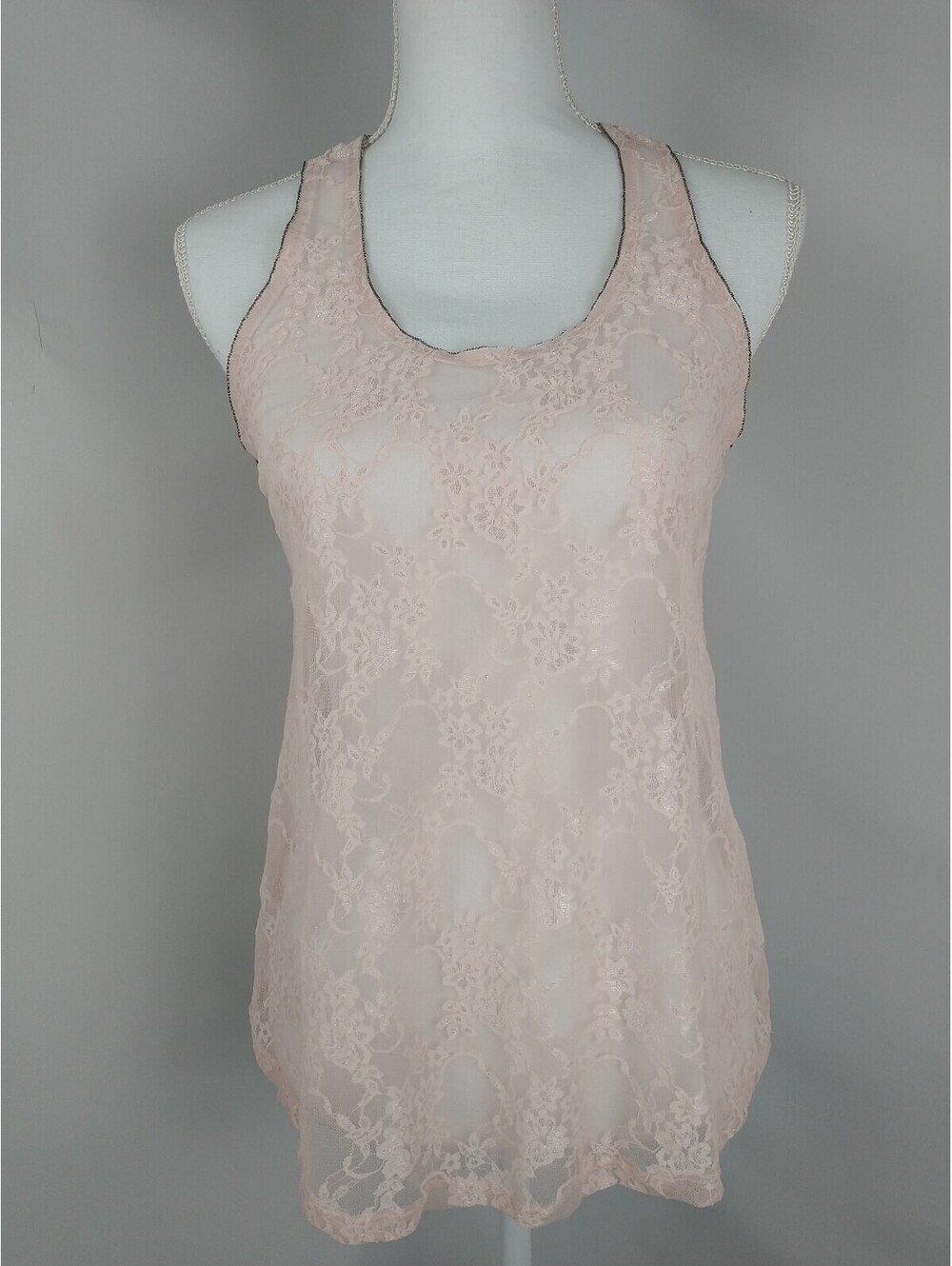 Free Generation, Floral Sheer, Peach Color Tank Top, Chain Trim